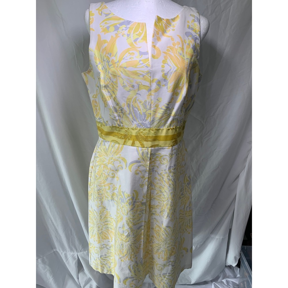 Taylor Womens Yellow Floral Damask Split Neck Sheath Dress Size 8 C/T 521606